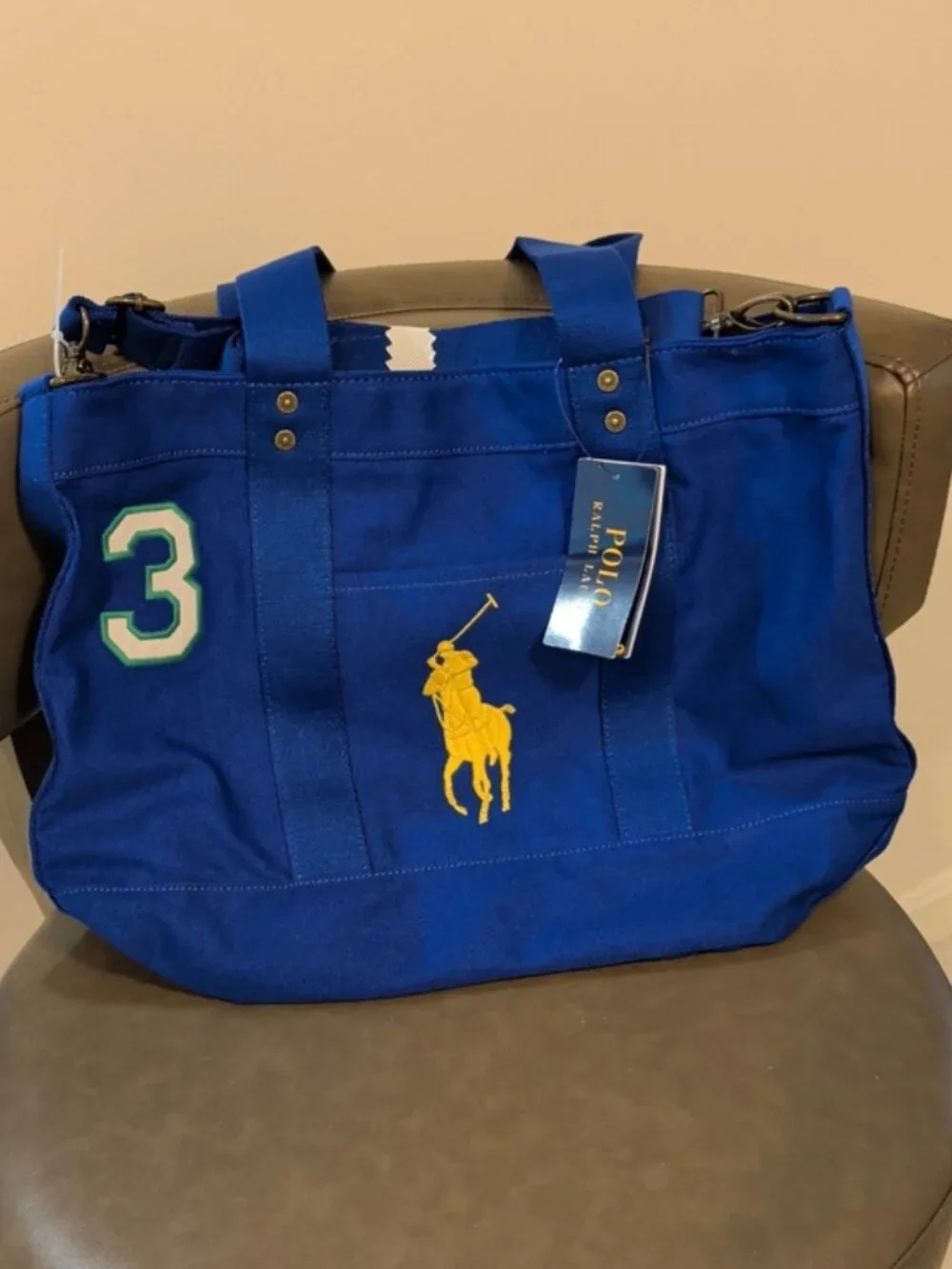 Ralph Lauren Big Pony Cotton Canvas Large Tote New Sapphire 12